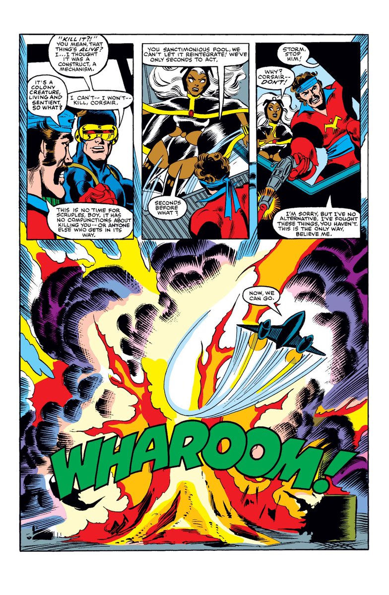 balvog's tweet image. X-Men #154 (1963)
The X-Men move to Magneto’s abandoned island in the Bermuda Triangle.
We get a Storm and Cyclops issue where Corsair travels to Earth to save Lilandra, who was captured by a terrorist group. Scott finds out Corsair is his father + the mansion is destroyed.