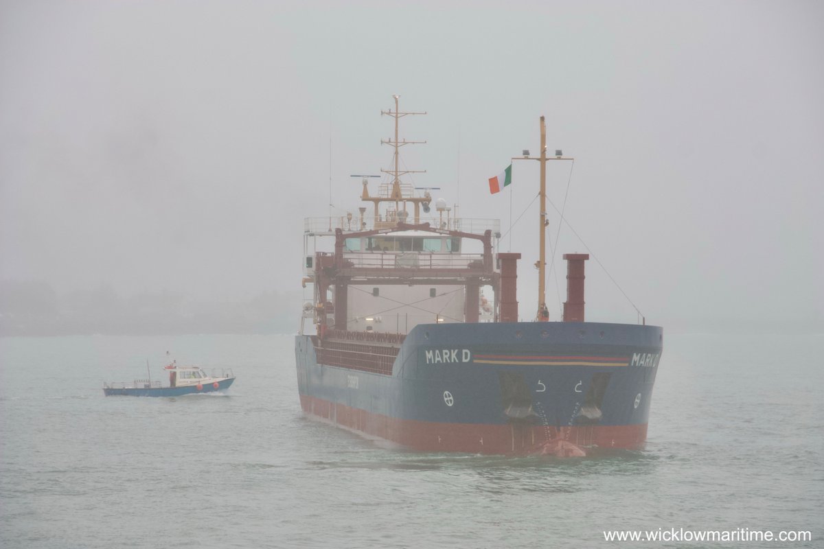 Mark D sailing from Wicklow port for Waterford on a dull misty Saturday morning, after delivering a cargo of packaged timber.
