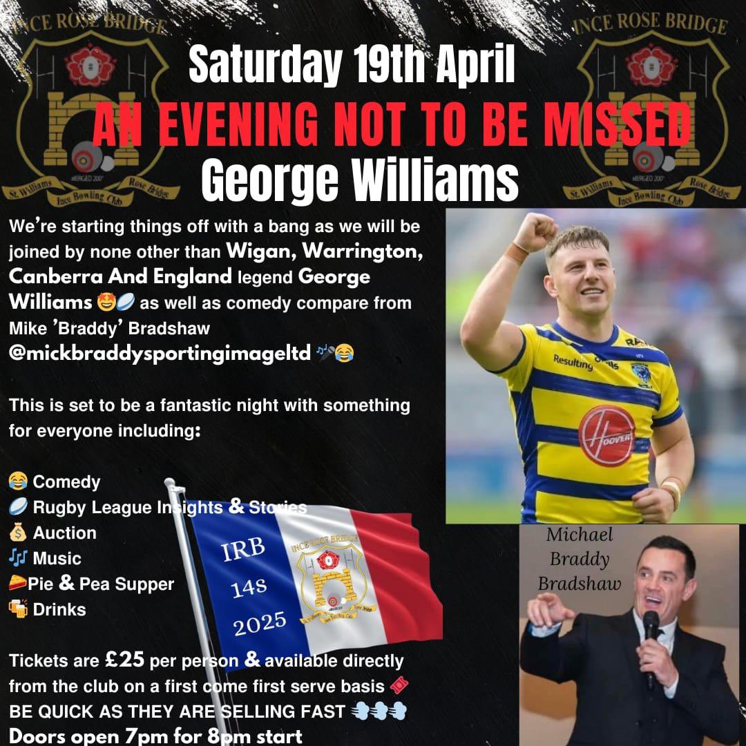 🤩 𝙀𝙑𝙀𝙉𝙄𝙉𝙂 𝙒𝙄𝙏𝙃 𝘼 𝙇𝙀𝙂𝙀𝙉𝘿 🤩

Saturday 19th April 𝘄𝗲 𝘄𝗶𝗹𝗹 𝗯𝗲 𝗵𝗼𝘀𝘁𝗶𝗻𝗴 a 𝘀𝗽𝗼𝗿𝘁𝘀 𝗽𝗲𝗿𝘀𝗼𝗻𝘀 𝗲𝘃𝗲𝗻𝗶𝗻𝗴 1st 𝗼ne of 2️⃣0️⃣2️⃣5️⃣ in aid of the U13s tour of France 🇫🇷