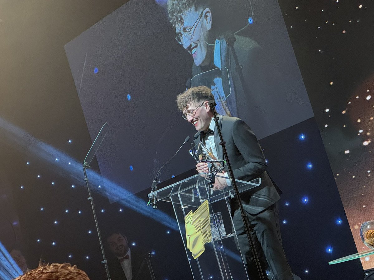 richardsalkeld's tweet photo. Phil Dunning takes the @RTSNETB award for Best Newcomer and Smoggie Queens wins Best Comedy. #rtsnetb https://t.co/1ONkaEnSbB
