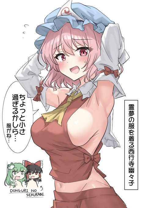 霊夢の服を着てみる幽々子様 