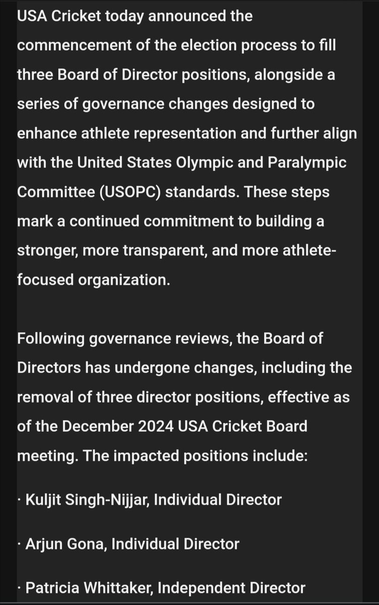 Orwellian double speak is back at USA Cricket! Wiping out your three most vocal opponents on the board of directors is now known as making the NGB "a stronger, more transparent organization". Gladstone Dainty is seething with jealousy that he didn't come up with this first.