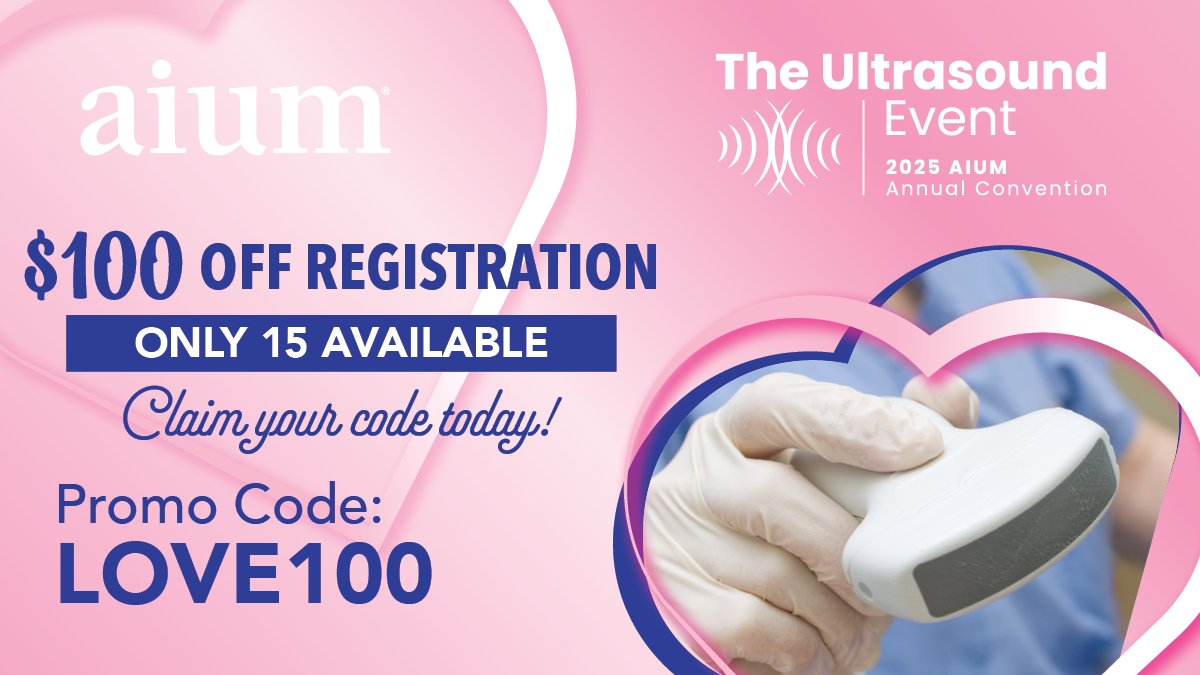 LAST DAY! AIUM is showing the love by offering $100 off The Ultrasound Event 2025 registration. Don't wait! Come join us and connect with other ultrasound professionals, industry, and all things ultrasound! Claim you code now! Offer ends 2/15. bit.ly/47xDypp