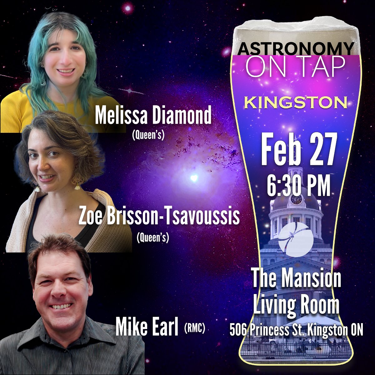 Mark your calendar! Thursday, Feb 28: Astronomy on Tap: Kingston featuring Zoe Brisson-Tsavoussis &amp; Melissa Diamond from Queen's and Mike Earl from RMC. The latest astroparticle physics news and science trivia! All at the Mansion! See you there! 🚀
mcdonaldinstitute.ca/events/astrono…