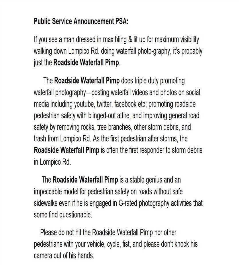 HillbillyIDXEnv's tweet image. The Roadside Waterfall Pimp Pro Tips for Finding Roadside Waterfalls:

*wear bright, visible clothing, lights/ strobes
*listen for waterfalls and cascades
*look for signs of water
*look for ROADSIDE MILE MARKER SIGNS they usually indicate a place that frequently floods=stream