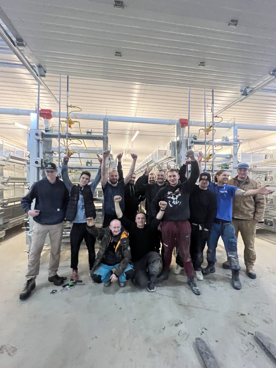 My 2 boys -Andrew on left &amp;David far right CELEBRATING with workers from Poland - 5 weeks ! Chicks next day Friday February 14 2025