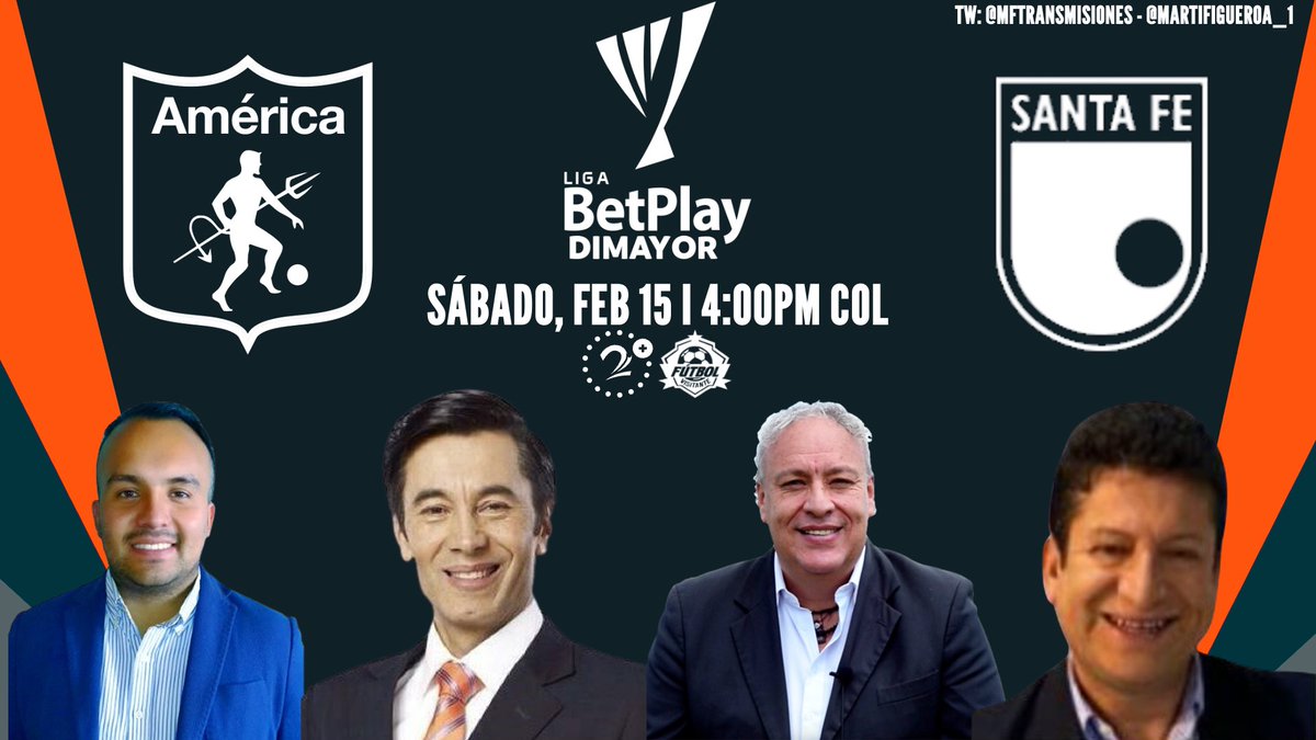 🇨🇴 <a href="/LigaBetPlayD/">LigaBetPlayDimayor</a> 2025-I - Fecha 5

<a href="/AmericadeCali/">América de Cali</a> 😈 - <a href="/SantaFe/">Independiente Santa Fe</a> 🦁

Relator: <a href="/Mabetorelator/">Mario Hernández</a>
Comentaristas: <a href="/octamorago/">Octavio Mora Gomez</a> y <a href="/mdeportes4/">mdeportes</a>
Informes: <a href="/elmagoinforma/">Ernesto H. Carrillo Rojas</a>

📻: @Antena2RCN (<a href="/futbolvisitante/">Fútbol Visitante</a>)

📱 ¡Síguenos!