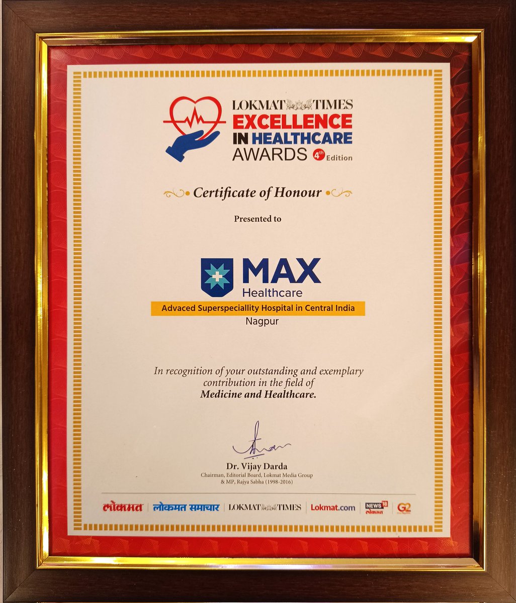 Another award for Max Superspecialty Hospital, Nagpur! Thank you Lokmat &amp; the people of Central India for the continued trust. 🙏#LokmatTimesExcellenceInHealthcareAwards #AdvancedSuperspecialtyHospitalinCentralIndia <a href="/MaxHealthcare/">Max Healthcare</a> <a href="/vijayjdarda/">Vijay Darda</a> <a href="/mrhasanmushrif/">Hasan Mushrif</a>