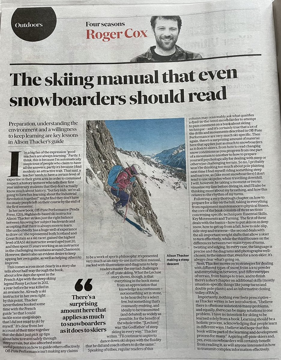 Alison Thacker (@offpisteperform) on Twitter photo Thank you <a href="/outdoorscots/">Roger Cox</a> for your article in <a href="/TheScotsman/">The Scotsman</a> Magazine this weekend. A great title and a brilliant read, that pulls out some of my favourite bits of the book <a href="/Off_Piste_Perf/">Off Piste Performance</a> Thank you <a href="/outdoorscots/">Roger Cox</a> for your article in <a href="/TheScotsman/">The Scotsman</a> Magazine this weekend. A great title and a brilliant read, that pulls out some of my favourite bits of the book <a href="/Off_Piste_Perf/">Off Piste Performance</a>