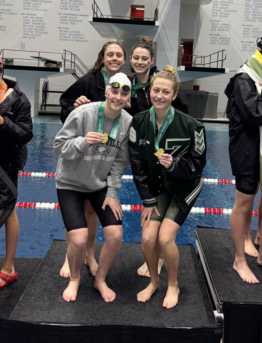 Fifth place in the 200-free relay for the <a href="/ZCSeagles/">Zionsville High School Athletics</a> team of Allie Buroker, Annabelle Swiney, Hailey Paulick and Ava Metzger. <a href="/ZCHSswimdive/">Zionsville Swimming & Diving</a>
