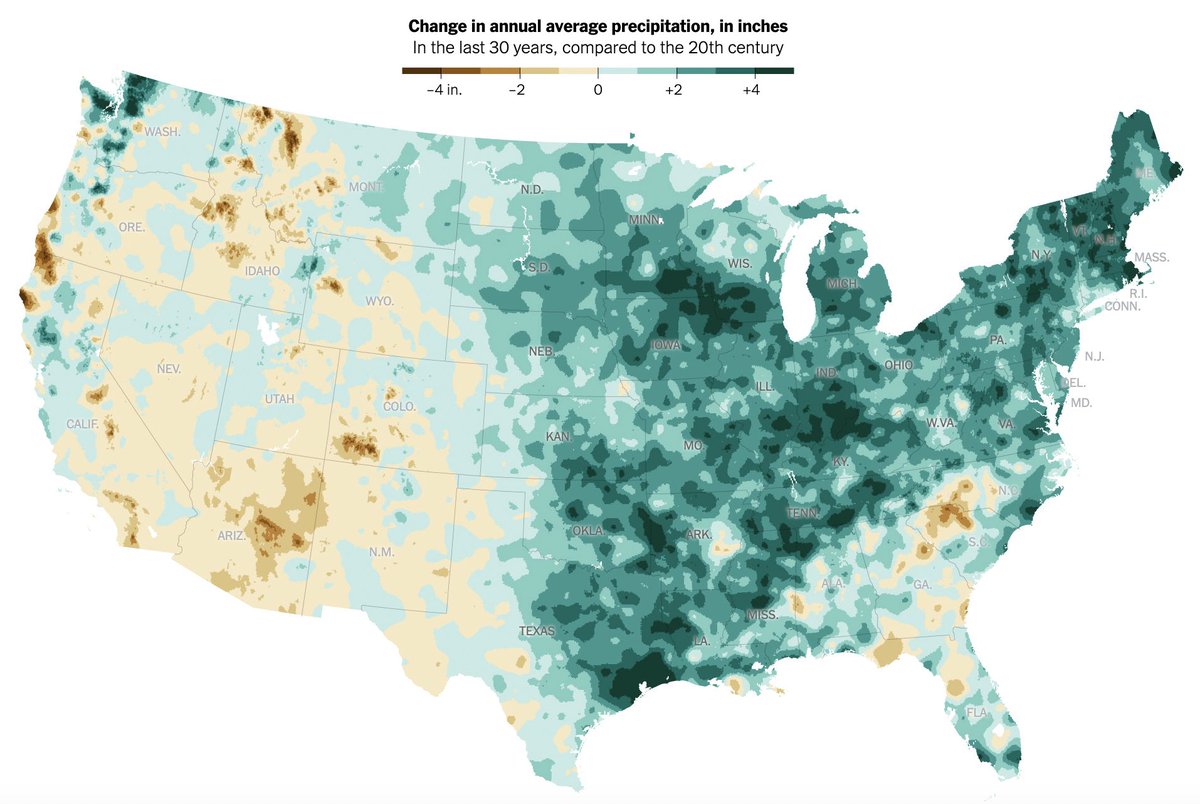 StatisticUrban's tweet image. Lots has been said about droughts in the West due to climate change, but far less about the opposite: the East is getting wetter.