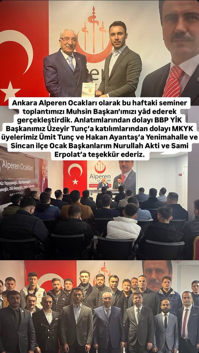 Sincan Alperen Ocakları Olarak  Alperen Ocakları Ankara il Başkanlığımızın Bu Haftaki Düzenlemiş Olduğu Seminere Katılım Sagladık Muhsin Başkanımızın Hayatının Anlatılmış Olduğu Bu Güzel Konulu Seminer İçin İl Başkanımız  <a href="/mucahitkaplan__/">Mücahit KAPLAN</a> 'a Teşekkür Ediyoruz
<a href="/AnkaraalpOcak/">ANKARA ALPEREN OCAKLARI</a>