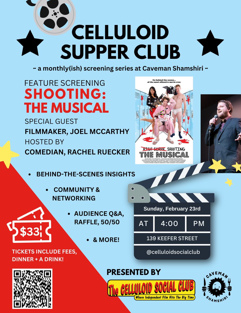 celluloidsocial (@celluloidsocial) on Twitter photo Announcing Sun Feb 23 launch of Celluloid Supper Club with Special Guest <a href="/joel_mccarthy/">Joel Ashton McCarthy</a> (Run N Gun) presenting his feature film SHOOTING: THE MUSICAL preceded by <a href="/Crazy8sFilm/">Crazy8s Film Society</a> <a href="/ilysmikt/">ILYSMIKT - Film</a> Doors 4pm. Inclu meal, drink, films.
tixtree.com/e/celluloid-su…
FB Event:facebook.com/events/6113103… Announcing Sun Feb 23 launch of Celluloid Supper Club with Special Guest <a href="/joel_mccarthy/">Joel Ashton McCarthy</a> (Run N Gun) presenting his feature film SHOOTING: THE MUSICAL preceded by <a href="/Crazy8sFilm/">Crazy8s Film Society</a> <a href="/ilysmikt/">ILYSMIKT - Film</a> Doors 4pm. Inclu meal, drink, films.
tixtree.com/e/celluloid-su…
FB Event:facebook.com/events/6113103…