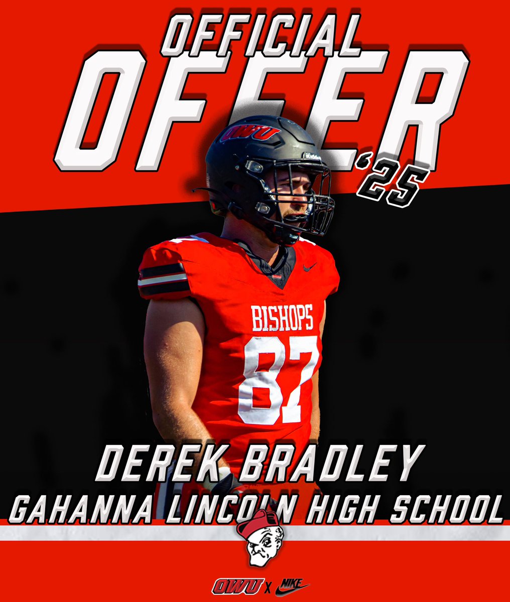 Derek Bradley (@derekbradley092) on Twitter photo Grateful to receive an offer from <a href="/OWUBishopFB/">Ohio Wesleyan Football</a> after a great visit and talk with <a href="/owen_fankhauser/">Owen Fankhauser</a> AGTG
<a href="/aj_torr57/">Coach Torr</a> <a href="/Coach_MHolliday/">Murad Holliday</a> Grateful to receive an offer from <a href="/OWUBishopFB/">Ohio Wesleyan Football</a> after a great visit and talk with <a href="/owen_fankhauser/">Owen Fankhauser</a> AGTG
<a href="/aj_torr57/">Coach Torr</a> <a href="/Coach_MHolliday/">Murad Holliday</a>