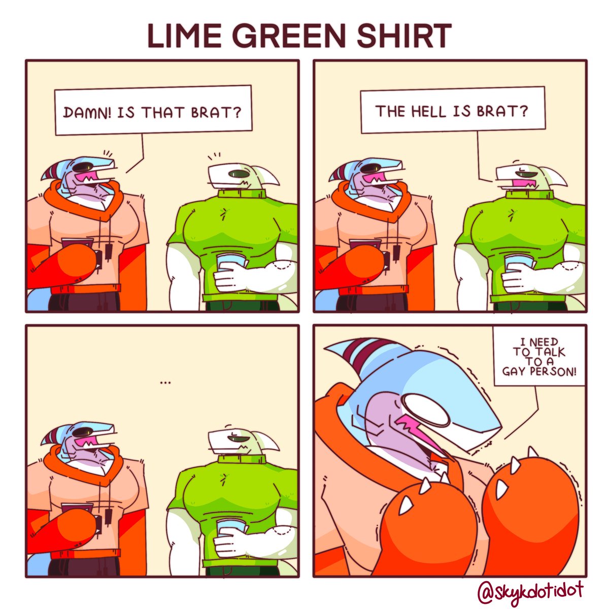 skykdotidot's tweet photo. I saw someone wearing a lime green shirt today https://t.co/zyhvv0FTuf