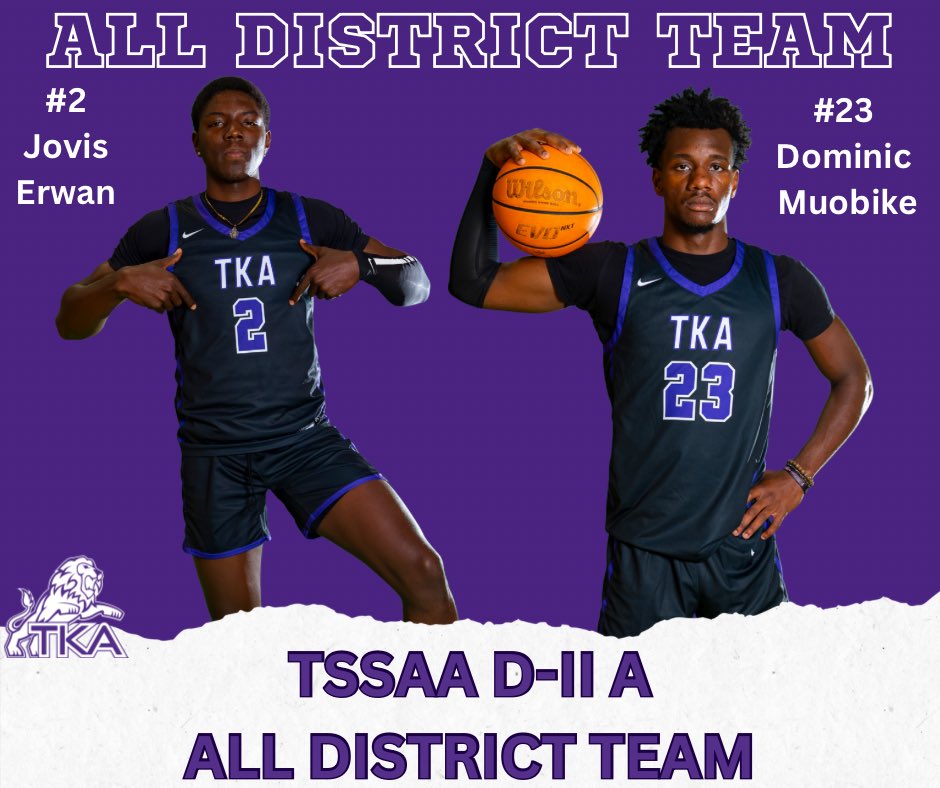 Congratulations J. Erwan (2027) and <a href="/dc_warbaby/">Dominic Muobike 🇳🇬</a> for being named TSSAA D-II A Regular Season All District Players. 
#LadyLionsFamily