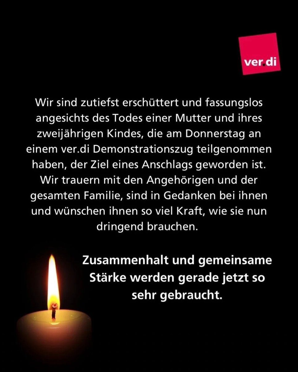 Unser Mitgefühl und unsere Solidarität gilt den Opfern. Wir halten zusammen.  <a href="/wirsindverdi/">Gewerkschaft ver.di</a>