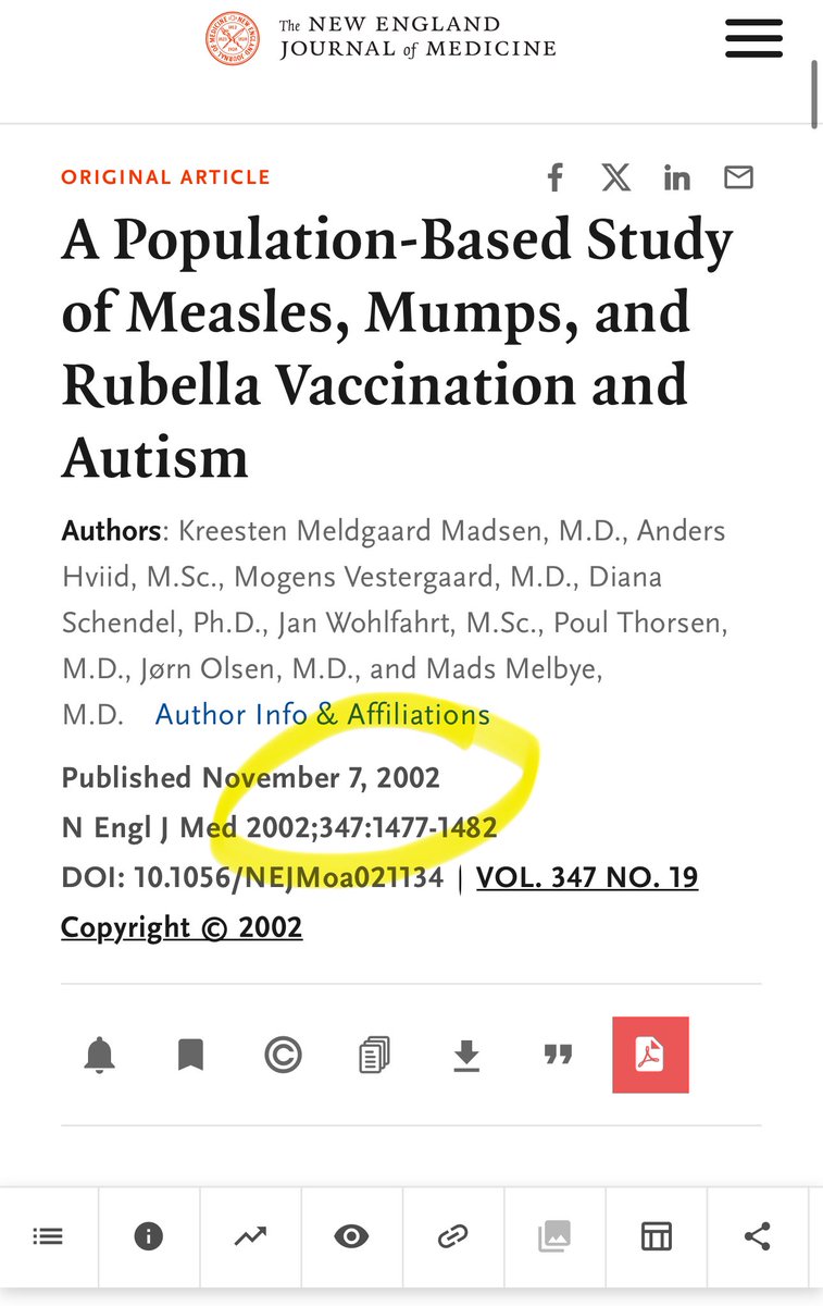 thevivafrei's tweet image. The “study” you referenced was from 2002.

It was a retrospective cohort study of children in Denmark from 1991 to 1998.

And it concluded only that the MMR vaccine did not correlate to causing autism.

Please tell me why we should not come to the conclusion that you are a…