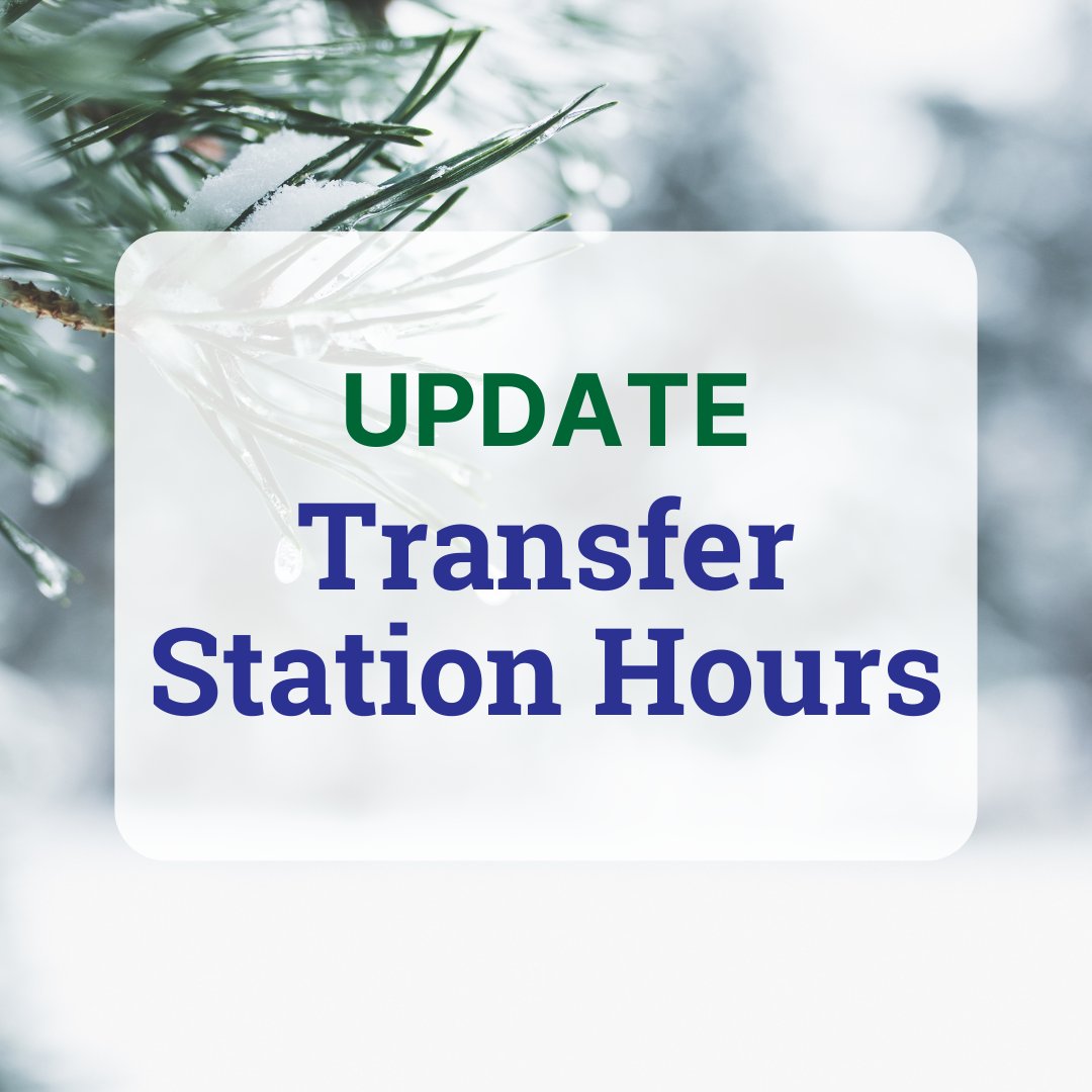 Due to the weather, all transfer stations will be closed tomorrow, Sunday, February 16, 2025. 

All stations will be closed for the Family Day Monday and will reopen following regular hours.