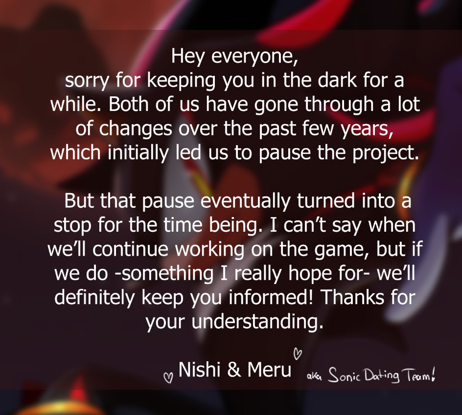 SonicDatingGame's tweet photo. An update for all the wonderful sonic fans 
who asked-thanks for your support!! 
We’ll keep you updated!✨ https://t.co/yr3ftvEphi