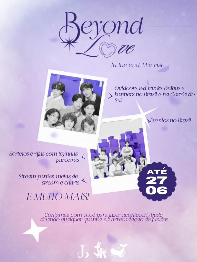 💜 VOCÊS PEDIRAM E AQUI ESTÁ: O PROJETO DE COMEMORAÇÃO AO RETORNO DO BTS! 🎉

B-ARMY, vamos festejar esse momento tão especial com muito entusiasmo e LEVAR o nosso amor ATÉ OS MENINOS? 🥳

— Conheçam o Beyond Love! Até 27 de junho, estaremos realizando projetos no BRASIL e na