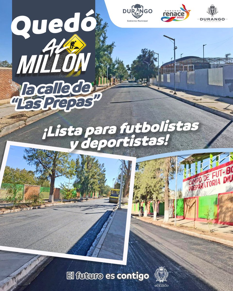 Quedó #AlMillón 🚧 la calle de “Las Prepas” para recibir a todos los futboleros este fin de semana. ⚽️

¡Éxito en la jornada y que viva Durango!

#ElFuturoEsContigo 🐺🫵🏽
#DurangoRenace