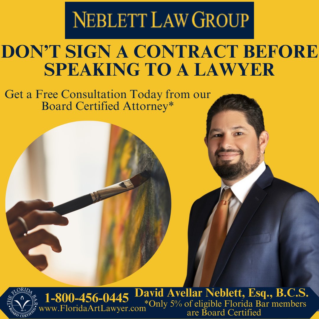 NeblettLaw's tweet photo. Coconut Grove Art Festival! 🎨 Offices above Monty’s since 2006—offering FREE consultations all weekend! David Avellar Neblett, Esq., B.C.S., leads our Art Law practice with 30+ years of collecting. 📞 1-800-456-0445 🌐 https://t.co/J6oOgUM6ub #ArtLaw #MiamiArtLawyer #NeblettLaw https://t.co/aBUP1yoF1H