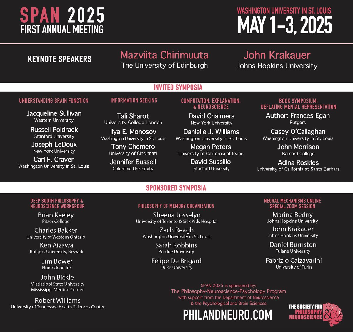 Sponsored symposia participants are now listed! For those wondering, the special NMO zoom session will be accessible to those who can't attend SPAN2025 in person 🤩 Details on how to join will be shared soon.