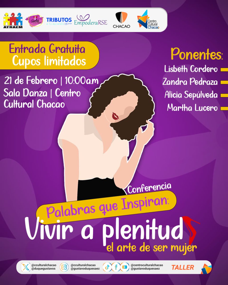 Una conferencia que busca promover el crecimiento personal y económico de mujeres, a partir de una conversación amigable e inspiradora sobre autocuidado, gestión emocional, competencias blandas y habilidades financieras. 
forms.gle/pBVQhEUTv4jecB…