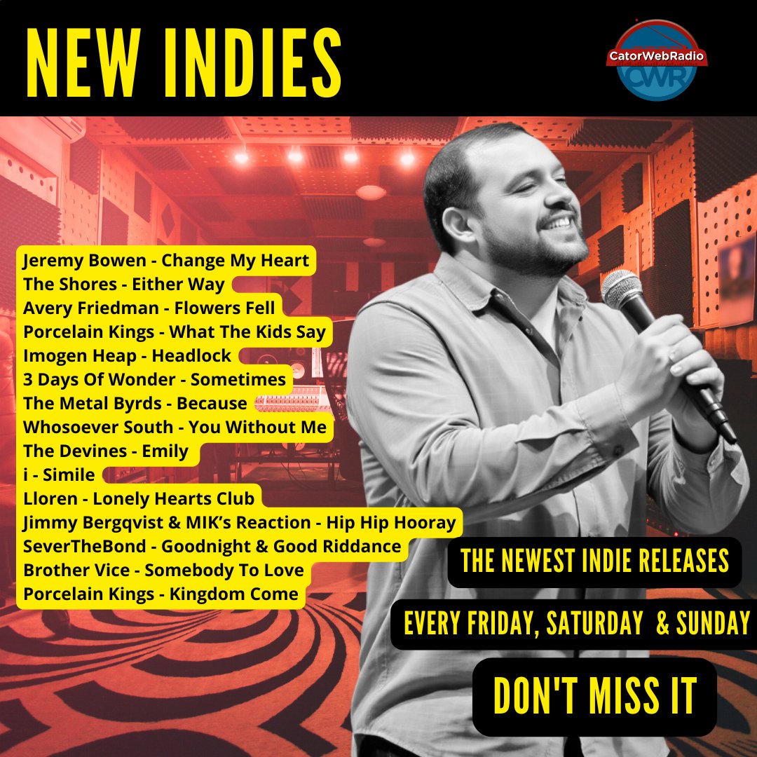 catorwebradio's tweet photo. #NowPlaying #NewIndies 
#JeremyBowen
@theshoresofficial
#AveryFriedman
@PorcelainKings1
@imogenheap
#3DaysOfWonder 
@TheMetalByrds
#WhosoeverSouth
#TheDevines
#IBand
#Lloren
@MIKsReaction
@severthebond
@BrotherVice
@PorcelainKings1 https://t.co/9CYbYSJkoE