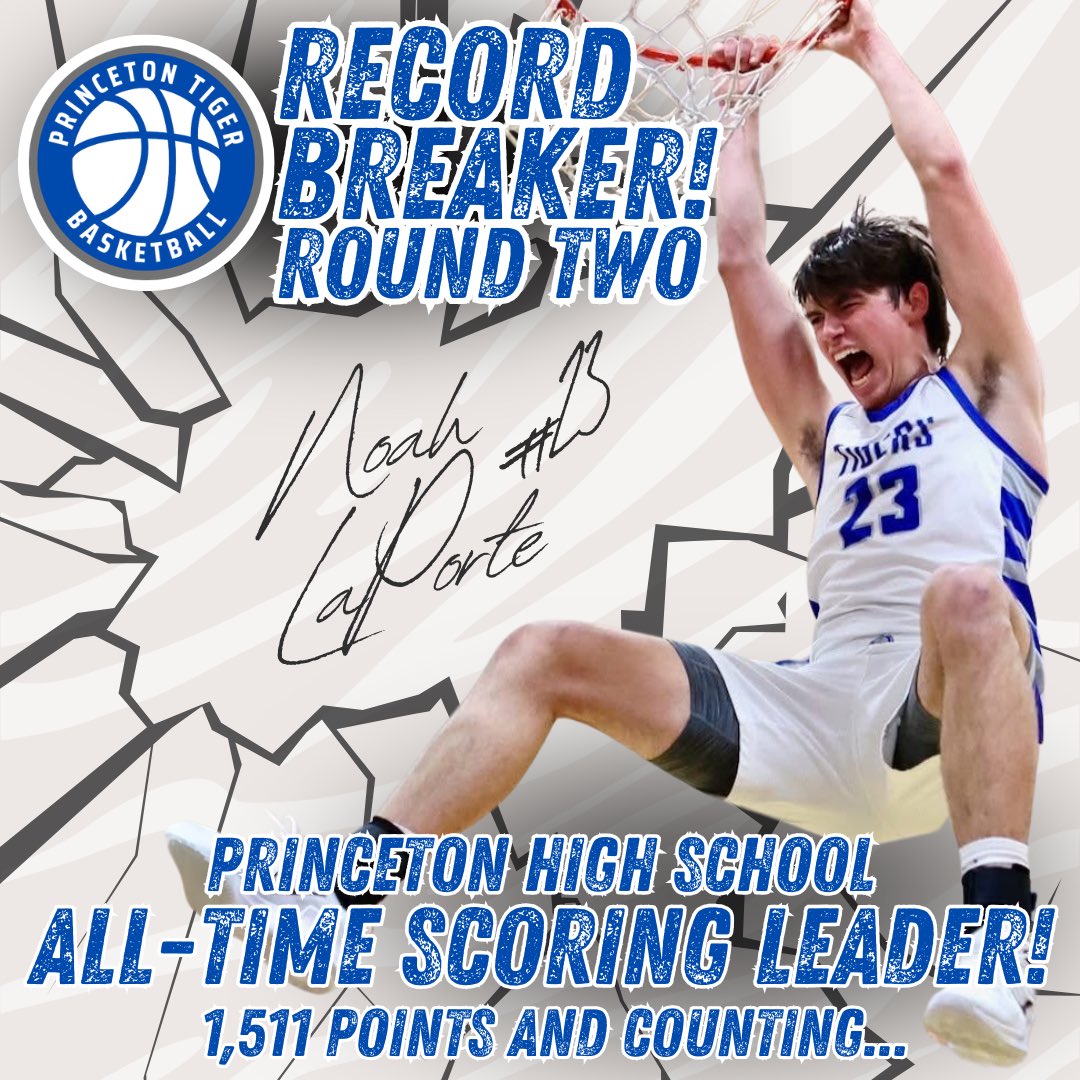 Princeton Basketball (@phs_tigersbball) on Twitter photo With a win over Winnebago, Noah Laporte (21 points) <a href="/NoahLaPorte23/">Noah LaPorte</a> is now the All-Time leading scorer by surpassing Tiah Romagnoli(1507 pts). This record was set in 1999. Congrats Noah!!! With a win over Winnebago, Noah Laporte (21 points) <a href="/NoahLaPorte23/">Noah LaPorte</a> is now the All-Time leading scorer by surpassing Tiah Romagnoli(1507 pts). This record was set in 1999. Congrats Noah!!!