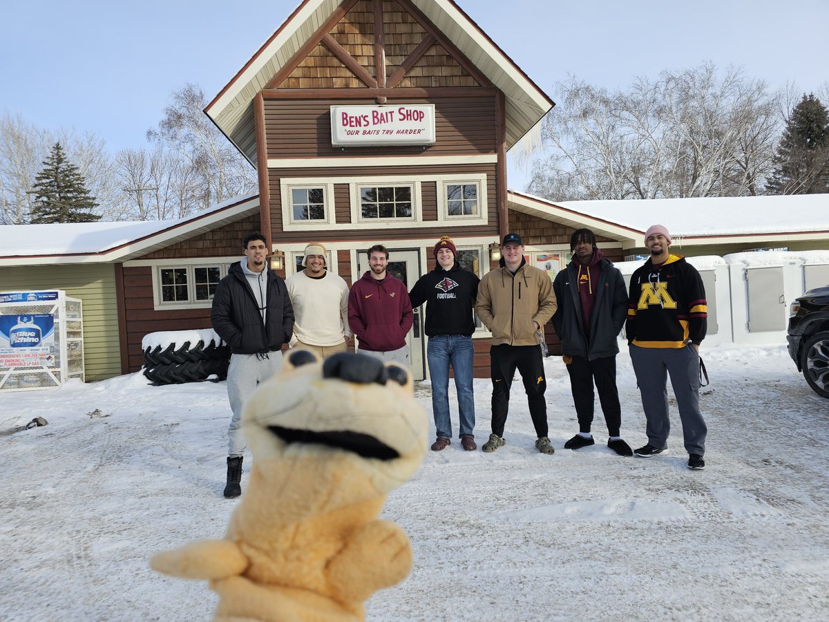 We have 7 <a href="/GopherFootball/">Minnesota Football</a> D-Lineman up for some ice fishing this weekend. Got all geared up at Ben's Bait in Battle Lake. We are proud sponsors of <a href="/GopherSports/">Minnesota Golden Gophers</a> &amp; proud partners of <a href="/DTAthletes/">DinkytownAthletes</a>. #RTB #SkiUMah #Minnesota #lakelife