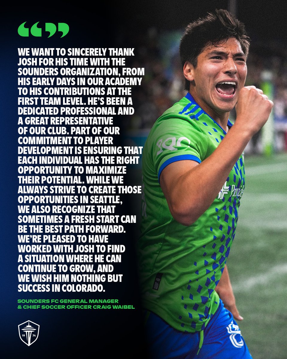 SoundersFC's tweet image. Wishing you all the best, Josh! 💙