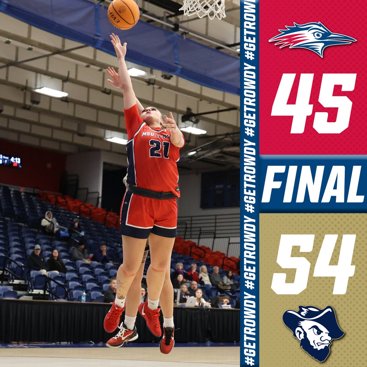⏱️FINAL | SD Mines 54, #MSUDenver 45

🏀 Nevaeh Millard: 15 pts (5-10 FG), 5 rebs, 2 stl
🏀 Jackie Pippett: 7 pts 6 rebs, 2 ast, 2 stl
🏀 Mariana Silva Pereira: 6 pts, 1 reb, 1 ast, 2 stl

#GetRowdy🔴🔵