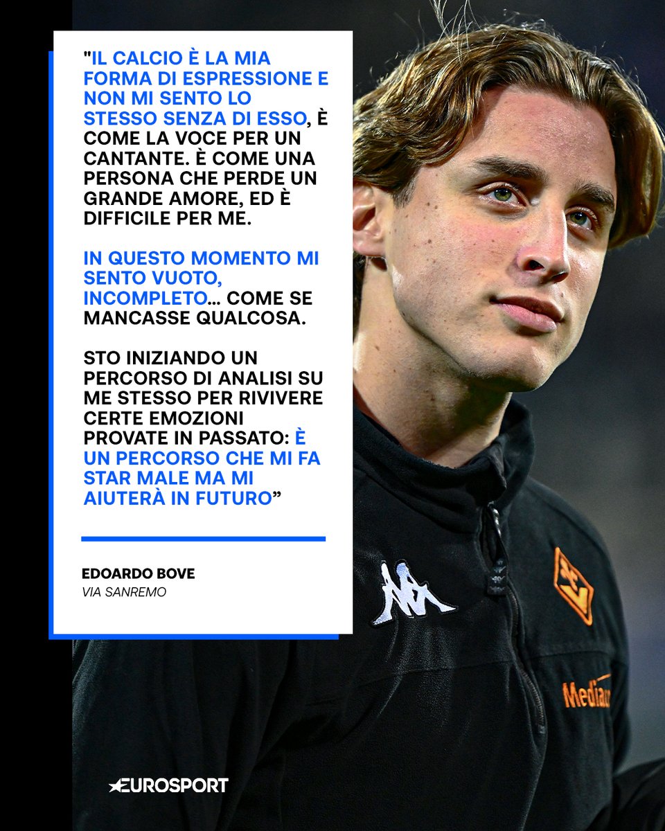 Eurosport_IT's tweet photo. Forza Edo non mollare che sei d'ispirazione per tutti noi 🥹🫂💙

#Sanremo2025 #Bove #Fiorentina https://t.co/3BxNzl61wh