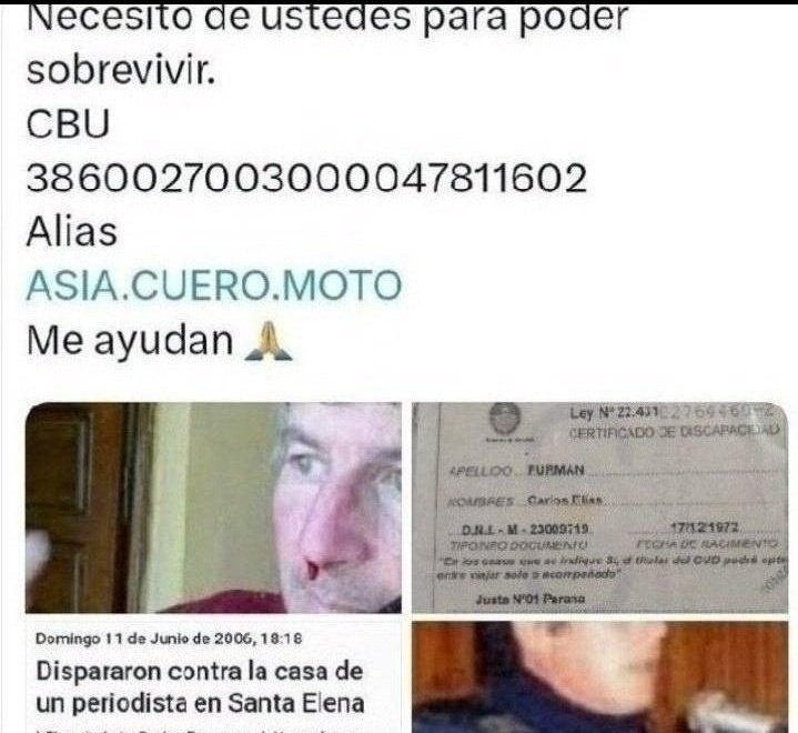 El periodismo no me acepta por no tranzar,los políticos y la justicia me odian, ustedes también me van a dejar solo?
Lagrimeando de los dolores por falta de medicamentos y sufriendo anemia severa sin tratamiento les pido de rodillas una limosna por el amor de Dios🙏😢
Pueden?RT🙏