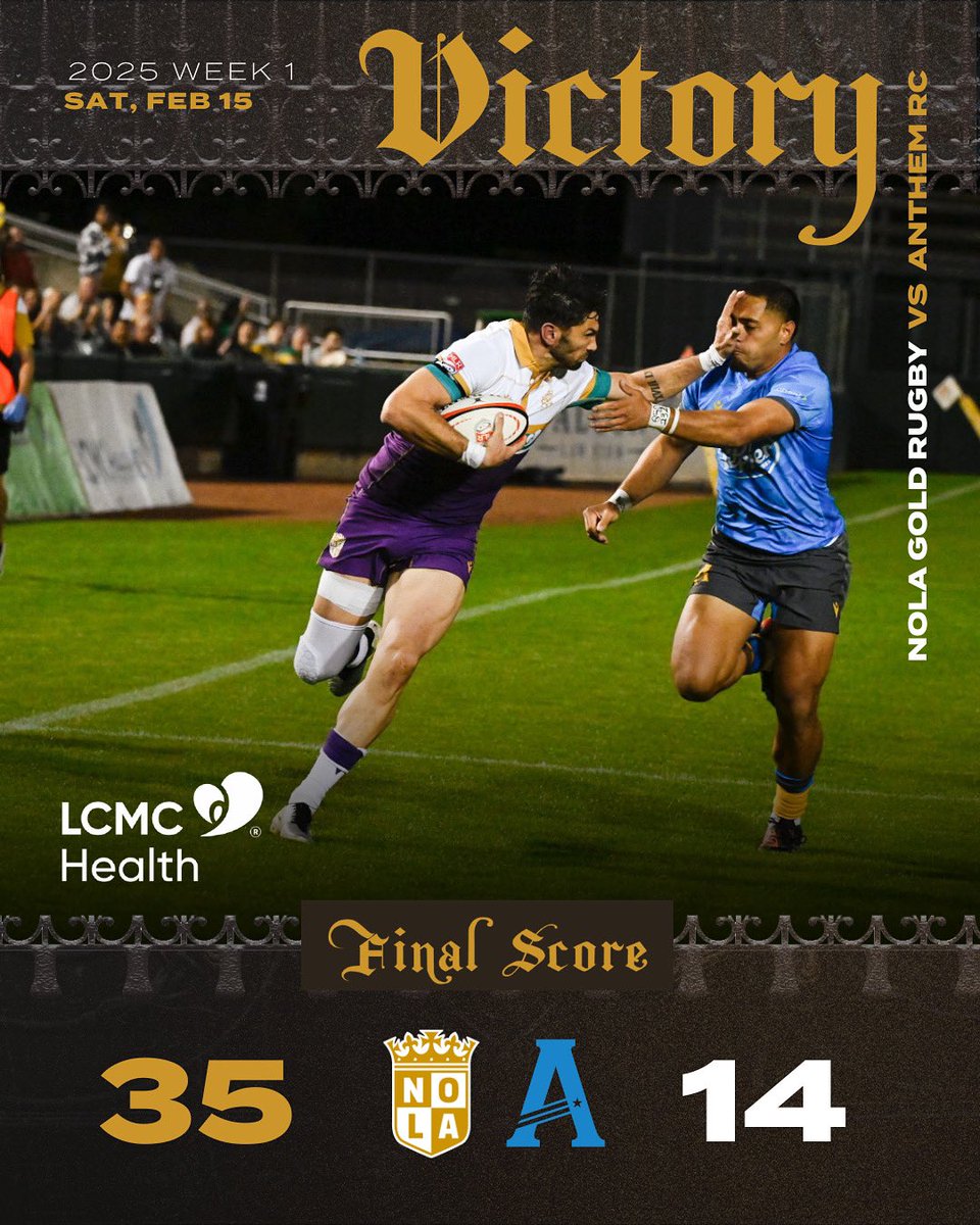 NOLA Gold kicks off the season with a thrilling win in Match One! 💪🏉 Proudly brought to you by LCMC Health – your partner in health and victory!