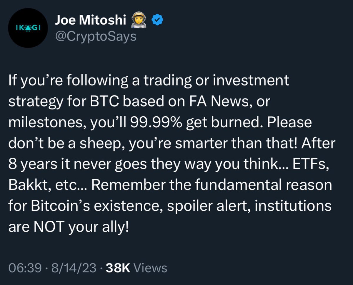 CryptoSays's tweet photo. I’ve been saying this for years and I’ll keep saying it. We got possibly the only feasible way to scape a controlled and corrupt status quo, one that has ruled since… Forever? And it’s working, but you STILL want to be a sheep. (Stockholm Syndrome)

I’m not a maxi but you don’t have to be a genius to calculate 2+2=4. Since day one. I rather die standing for something than live kneeled because it’s easier…