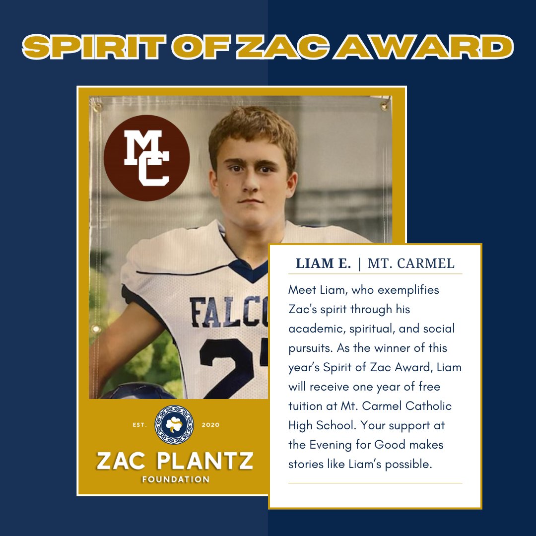 Big news! We're honored to announce Liam E. from Mt. Carmel as this year's Spirit of Zac Award winner! @mount_carmel_hs