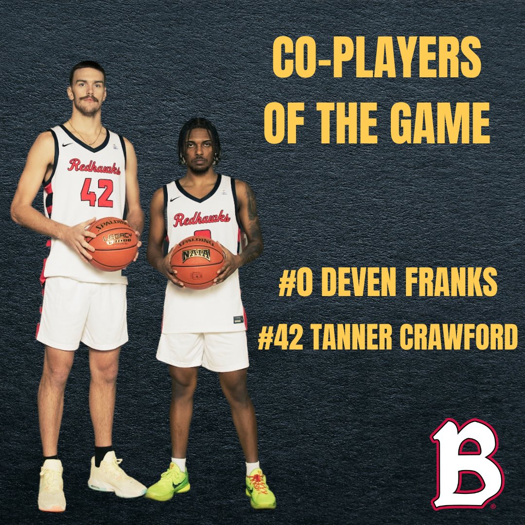 Co-Players of the Game ‼️

Seniors Deven Franks and Tanner Crawford named players of the game for outstanding play today. 

Franks had 20 points, 7 rebounds and 5 assists. 

Crawford scored 19 points, had 7 rebounds and 1 assists. 

#GoRedhawks 🅱️🏀