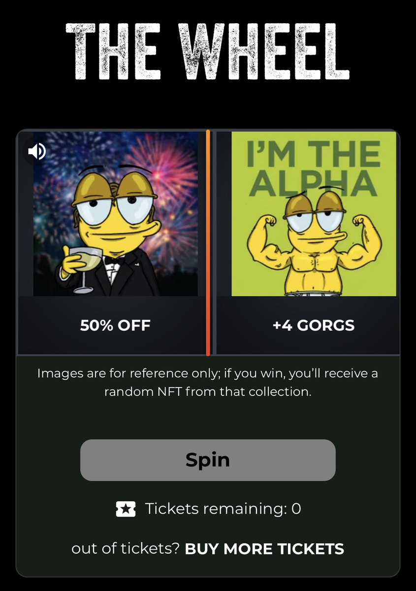 Last 27 hours to spin the wheel! 🎡🔥

For every mint at <a href="/wen_goods/">WenGoods</a>, you’ll get:
✅ A Gorg NFT
✅ A Box A or B (your choice)
✅ One spin on the wheel with prizes ranging from cashback, a 100% free Gorg, or even multiple Gorgs! 🚀

Less than 1,500 Gorgs left—don’t miss out! 👇🏻