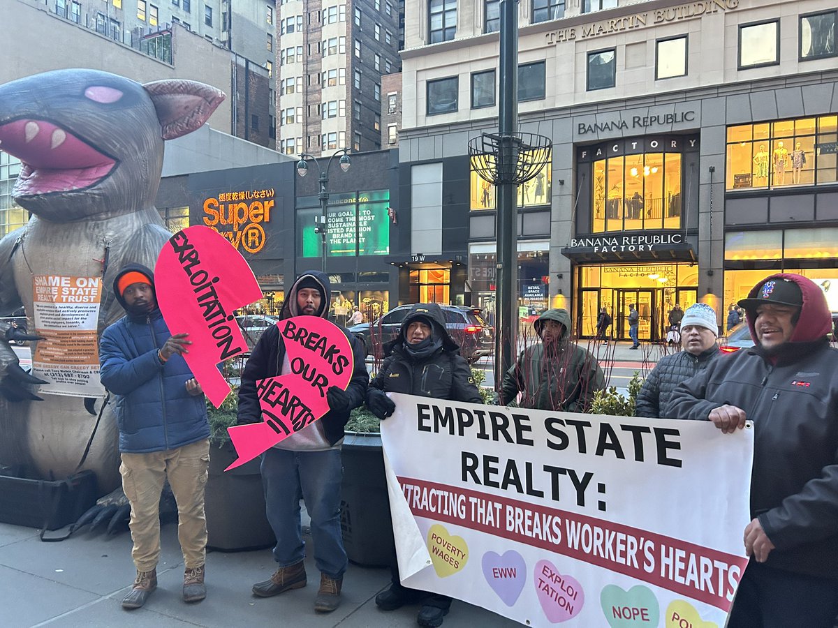 LaborersFight's tweet photo. #repost @local79nyc 
Exploitation breaks our hearts! 💔 On Valentine’s Day, @local79nyc was outside the Empire State Building to say Shame on Empire State Realty Trust for allowing worker exploitation. https://t.co/8fA9wSvrgO