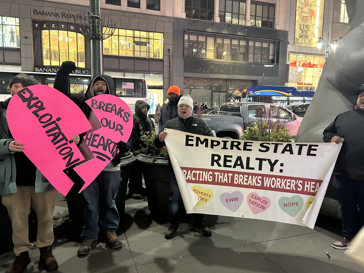 LaborersFight's tweet photo. #repost @local79nyc 
Exploitation breaks our hearts! 💔 On Valentine’s Day, @local79nyc was outside the Empire State Building to say Shame on Empire State Realty Trust for allowing worker exploitation. https://t.co/8fA9wSvrgO