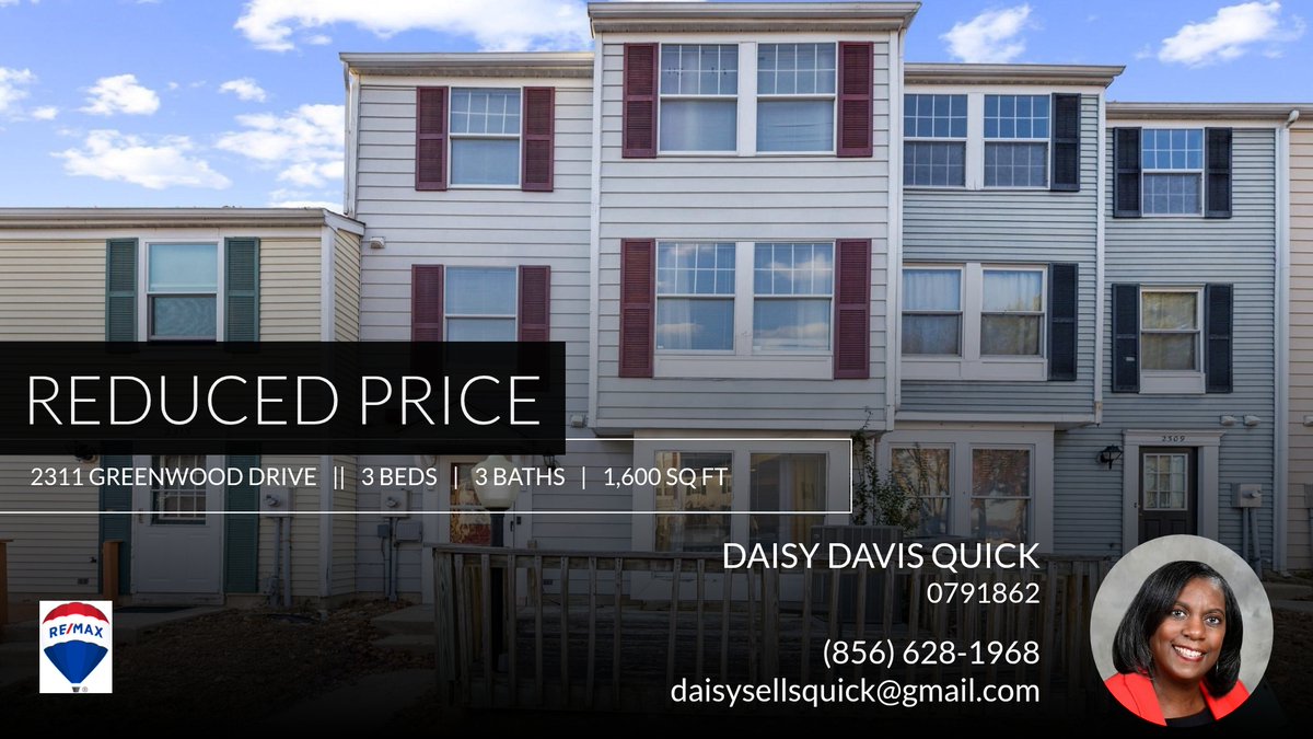 DaisySellsQuick's tweet image. 📍 Reduced Price 📍 This recently reduced home at 2311 Greenwood Drive in Lindenwold won't last long, so, don't wait to set up a showing! Reach out here or at (856) 628-1968 for more information!

Daisy Davis... homeforsale.at/2311_GREENWOOD…