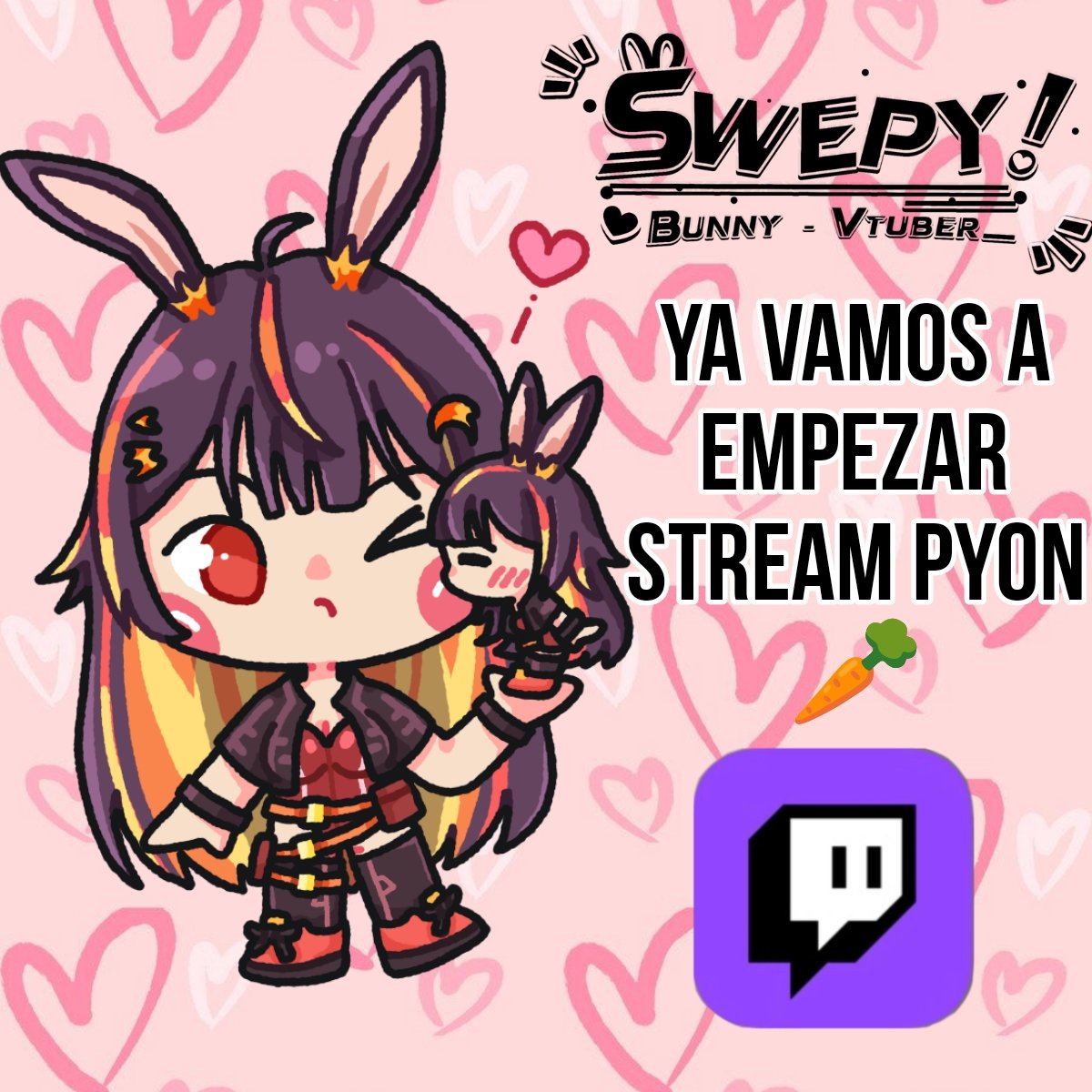 SweppyVT's tweet image. Ya casi empezamos Stream,arte Hecho por @duckdaedo 🥕🥕 twitch.tv/swepy_bunnyvt