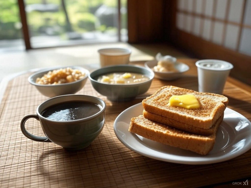 kadowakinori's tweet image. おはようございます。

本日の朝食。
パン3枚重ね。

#AIイラスト︎
#Grok2