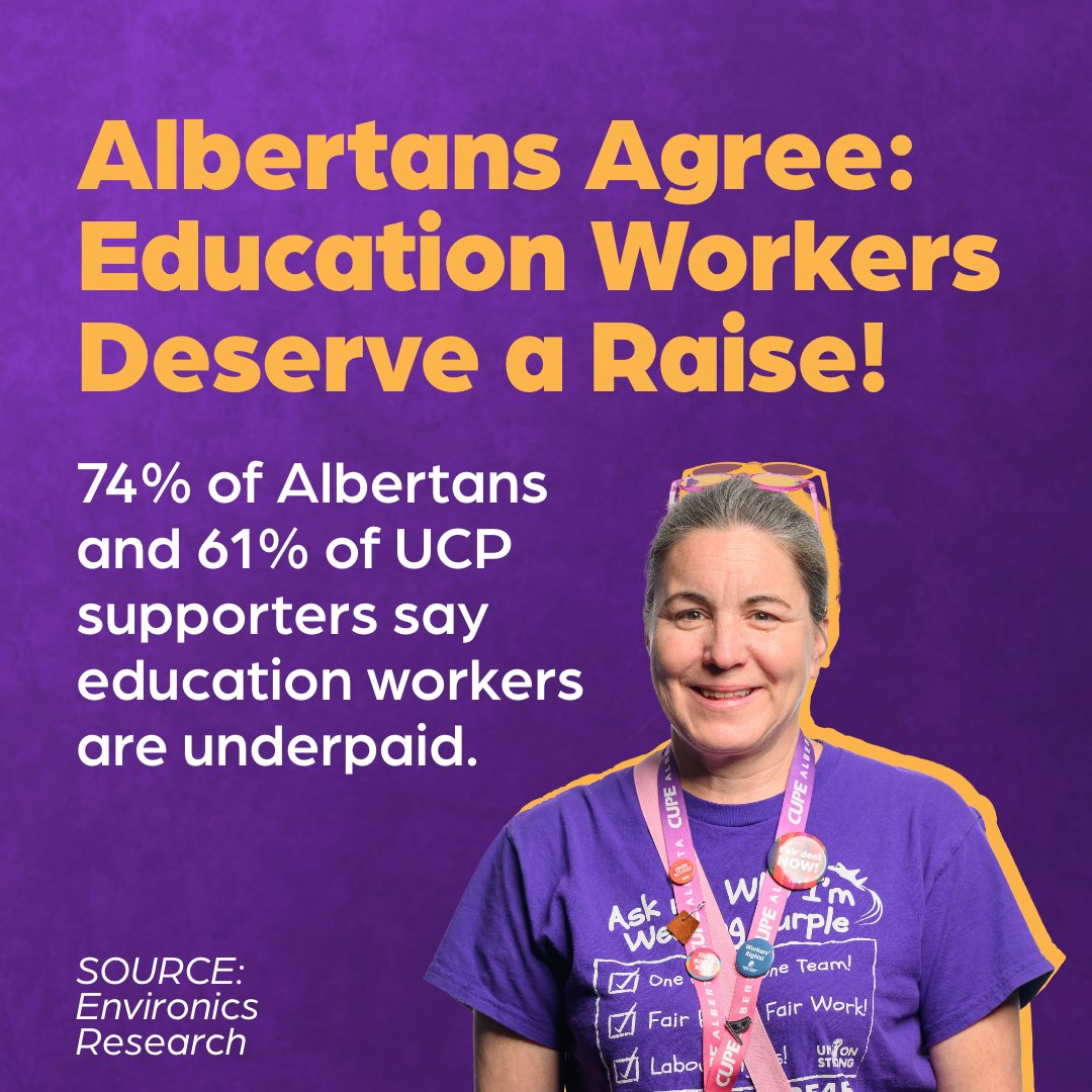 Education workers deserve a raise - that's why more than 4,000 are on strike and more could join them soon unless the provincial government lifts its wage cap and provides more support for Alberta education. Our kids deserve quality education. 
#ablel #abed