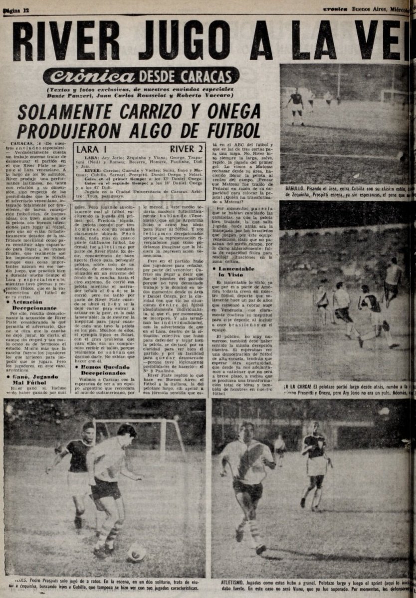 PCioccale's tweet photo. El 15/2/1966 hace 59 años @RiverPlate juega su 1°er. Partido como visitante en Copa Libertadores. Derrota a #LaraFC de @FVF_Oficial de Venezuela por 2 a 1.
@MuseoRiver @RiverLPM https://t.co/ll4WMZXxCm