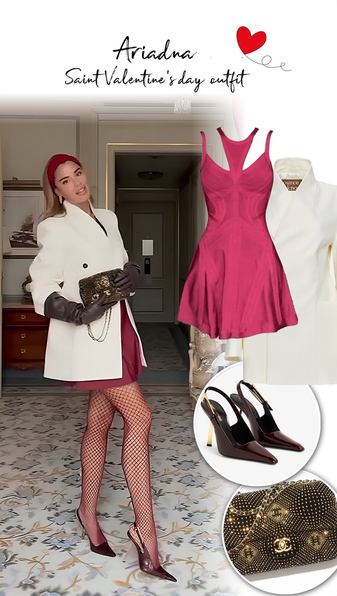 Lila_700's tweet image. Ariadna Gutierrez Look de San Valentin, Vestido señido de @HerveLeger , Abrigo #SourceUnknown, medias de malla, Zapatos en punta de @YSL, cartera @CHANEL  y accesorios @TiffanyAndCo #AriadnaGutierrez