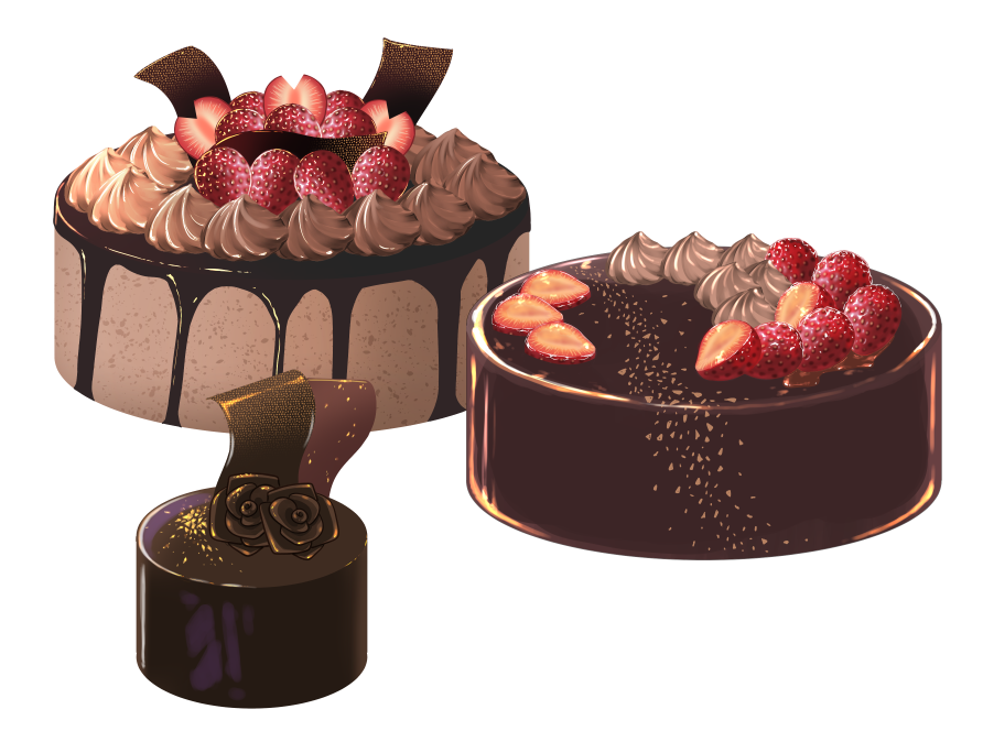 「チョコケーキをクリスタ素材でちまちま描いてますこういうの描いてると楽しいスイーツ」|うおぬまゆうのイラスト